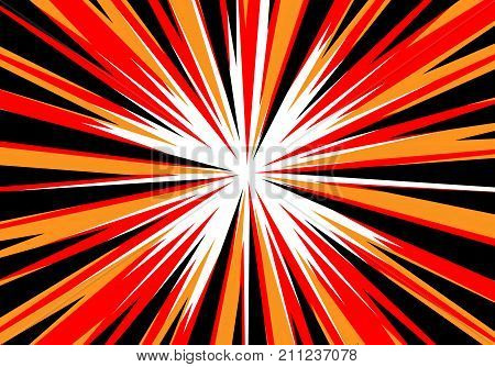 Abstract radial zoom speed black red orange white for cartoon comic background vector illustration.