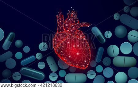 3d Medicine Heart Medicine Treatment. Human Health Diagnostics Vascular Organ System Pill Vitamins. 