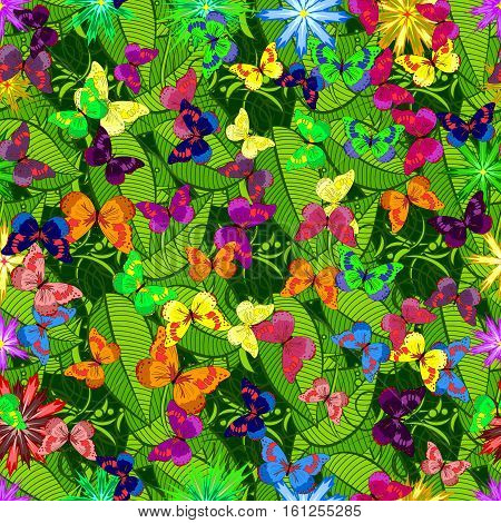 Butterfly Seamless Pattern. Eps 10 Vector Illustration. Green.