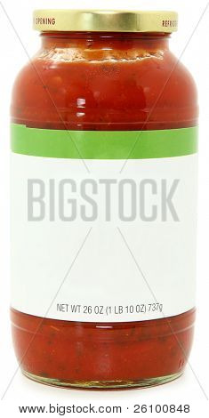 26oz pot marinara spaghetti saus met blank label voor tekst op witte achtergrond met knippen p