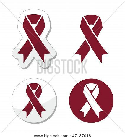 Burgundy ribbon symbol of brain aneurysm, Cesarean section, headaches