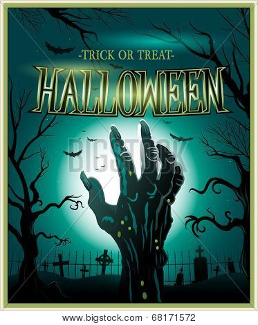 Zombie monster hand green Halloween invitation background