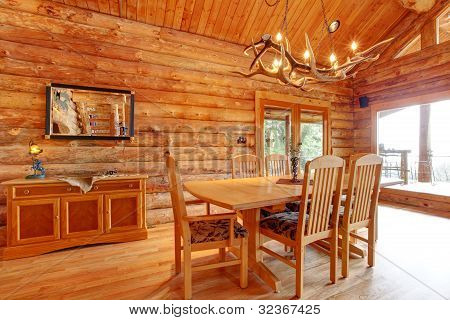 Log Cabin Dining Room Interior.