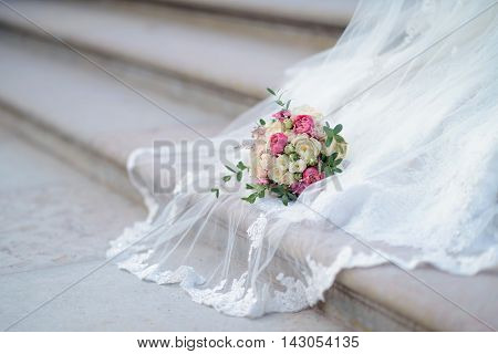 Beautiful Wedding Colorful Bouquet For Bride. Beauty Of Colored Flowers. Close-up Bunch Of Florets.