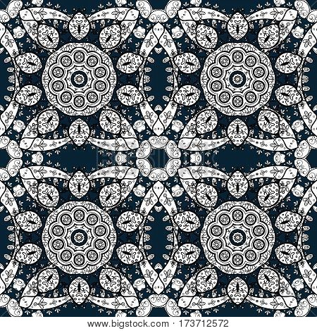 Seamless Damask Pattern Background For Sketch Design In The Style Of Baroque. Golden Pattern On Blue