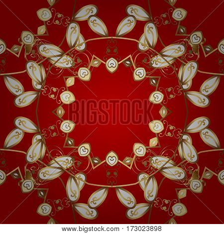 Vintage Seamless Pattern On A Red Background With Golden Elements.