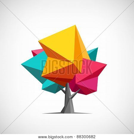 Conceptual polygonal tree. Abstract vector Illustration, low poly style.