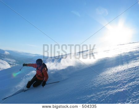 Fast Skier In Powder