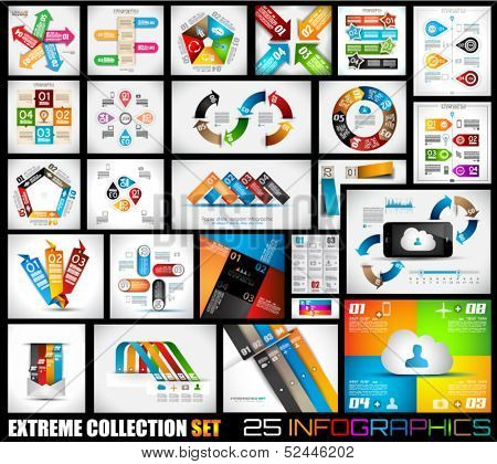 Extreme Sammlung von 25 Qualität Infografiken Hintergrund. Viele verschiedene Vorlagen bereit, disp