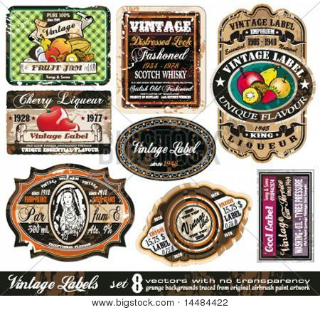 Vintage Labels Collection - 8 design elements with original antique style -Set 8