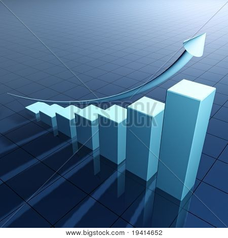 Pfeil und Balken-Diagramm zur Veranschaulichung Wachstum - 3d render