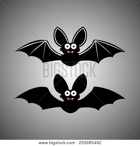 Halloween Black Bat Icon Set. Bats Silhouettes. Halloween Symbol. Bat With Fangs. Vector Illustratio