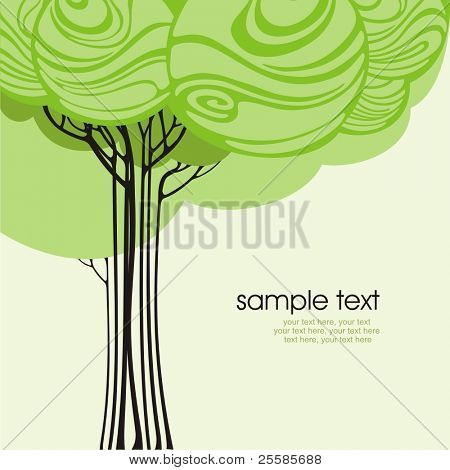 card design with stylized trees and text