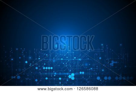 Vector Abstract futuristic circuit board? Illustration high computer technology dark blue color background. Hi-tech digital technology concept