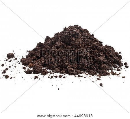 Pile heap of soil humus isolated on white background