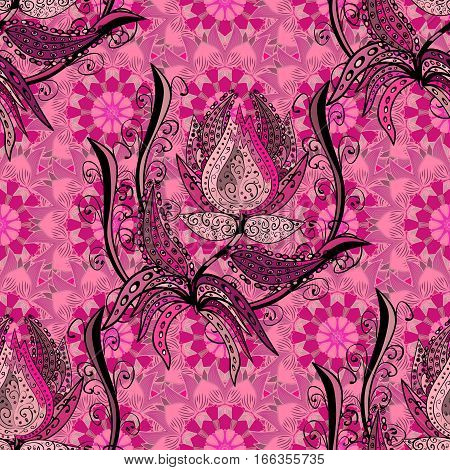 Pink Flowers Seamless Background. Pink. Vector Illustration Texture