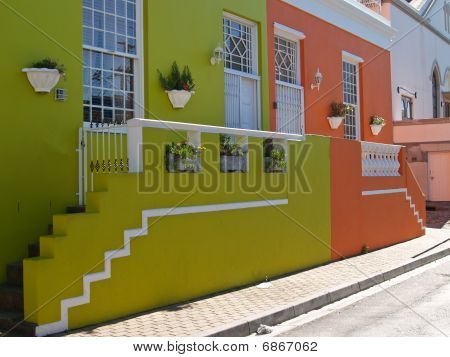 Gekleurde huizen, Bo Kaap, Kaapstad.