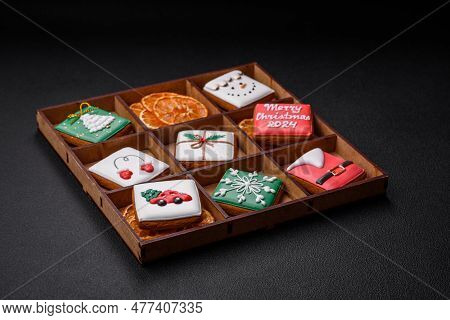 Beautiful Colored Christmas Gingerbread Cookies For The Design And Decoration