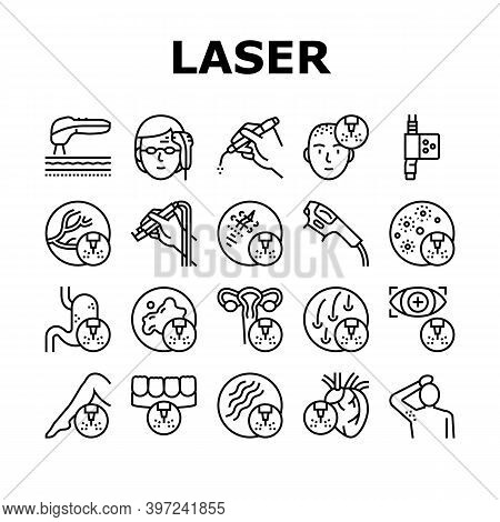 Laser Therapy Service Collection Icons Set Vector. Laser Removal Of Vascular Pathologies And Hair, A