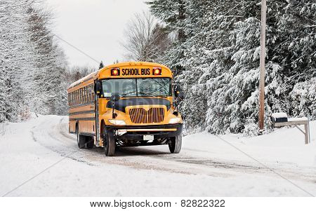 School Bus Driving Down A Snow Covered Rural Road - 3