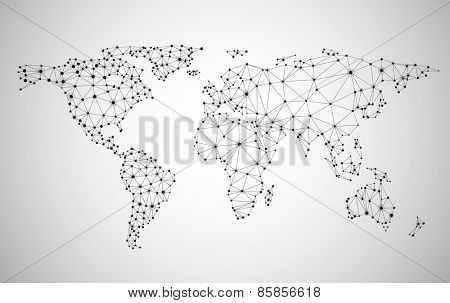 Global network mesh. Social communications background. Earth map. Vector illustration.  