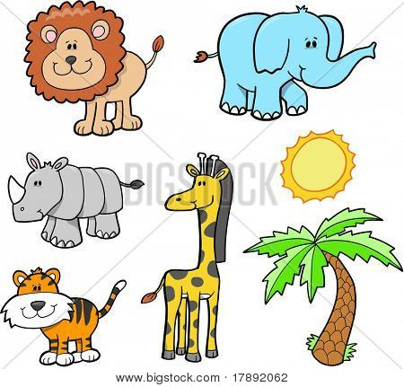 Cute Safari Animal Set Vector Illustration