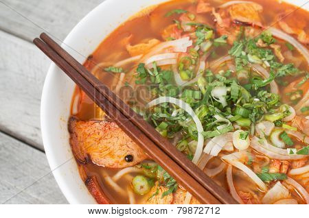 Vegetarian central Vietnamese hot and spicy soup Bun Bo Hue chay