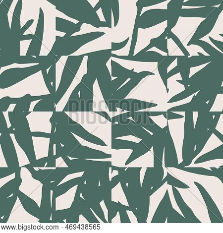 Trendy Minimalist Seamless Pattern With Puzzle Botanical Composition