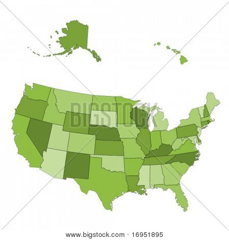 Vector USA map -  states separated in the groups