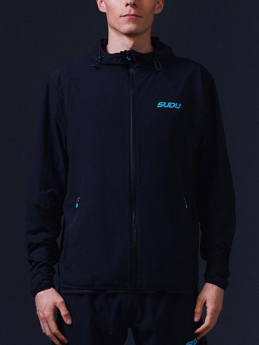 SUDU SRJ FZ 01 Run Full Zip Jacket - Black/Light Blue Jacket