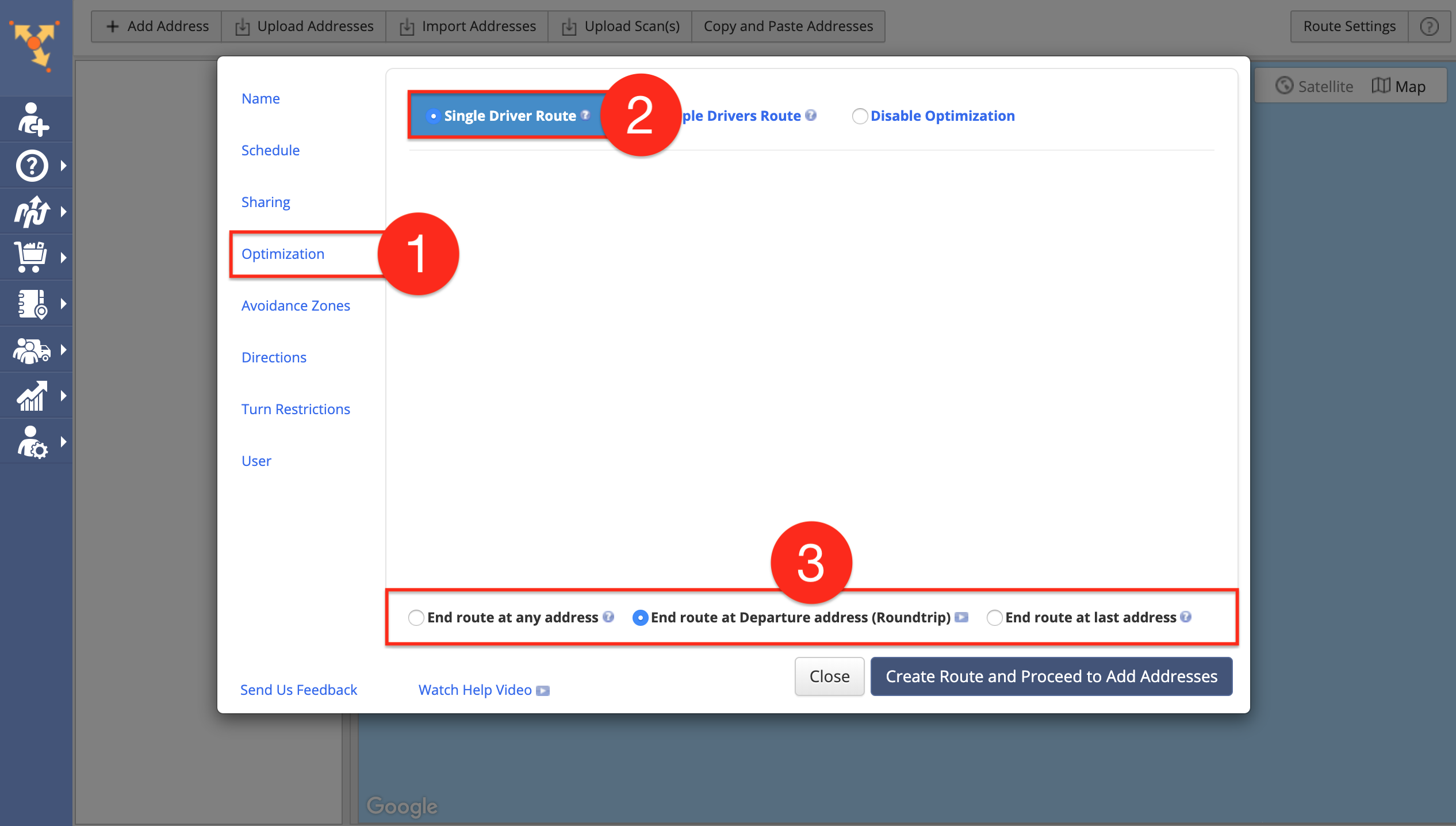 Showing how to plan a delivery route with the Single Driver Multi-Point Route optimization in Route4Me delivery management software