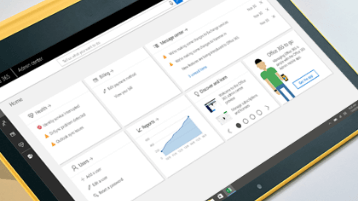 Microsoft 365 Yönetim Merkezi arabirimini gösteren tablet ekranı.