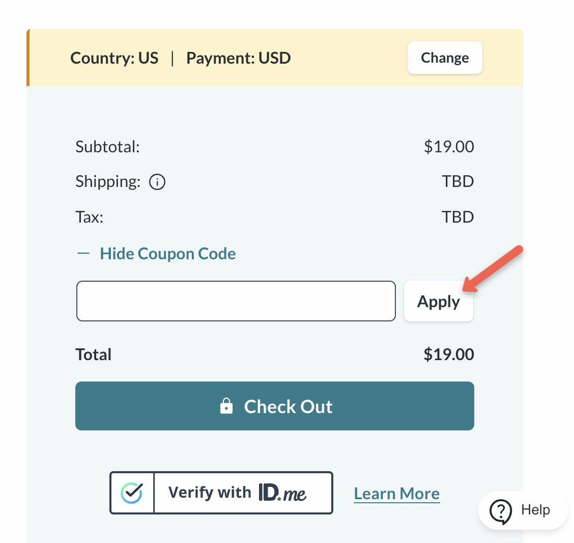 screenshot of apply button in cart