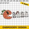 Funny Halloween Pacman Embroidery Design, Ghosts And Pumpkin Embroidery Design